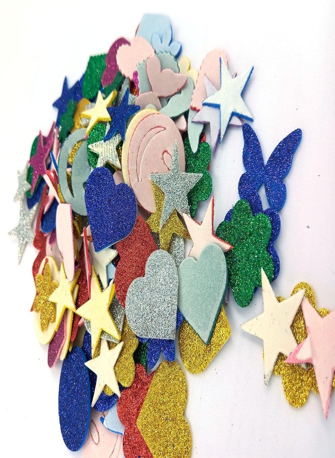 REDGE Self Adhesive Easy To Peel Of Glitter EVA Foam Glitter Sticker Star, Smiley and Flower etc Pack of 60 - Image 3